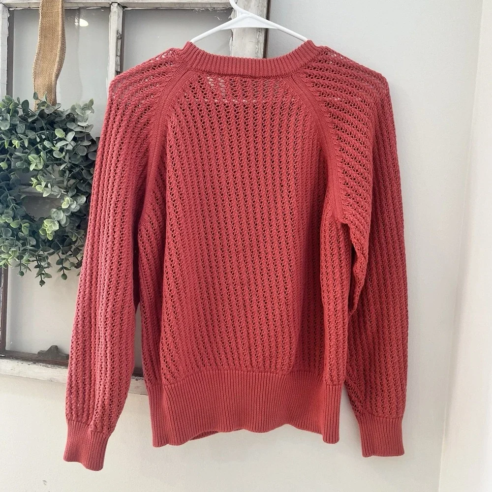 VARLEY $120 Clay Knit‎ Sweater Mineral Red Crewneck Pullover Open Knit Cotton S